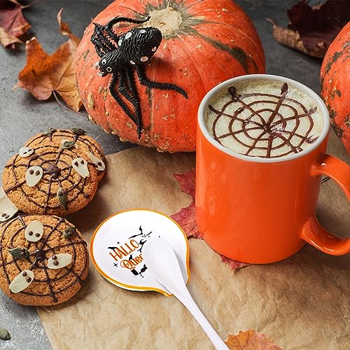 Halloween Ceramic Spoon Rest Set - Witch, Bat & Pumpkin Design, 2 Pack