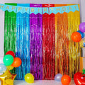 Rainbow Foil Fringe Curtains 2 Pack - Birthday Party Decorations 3.3x6.6 ft