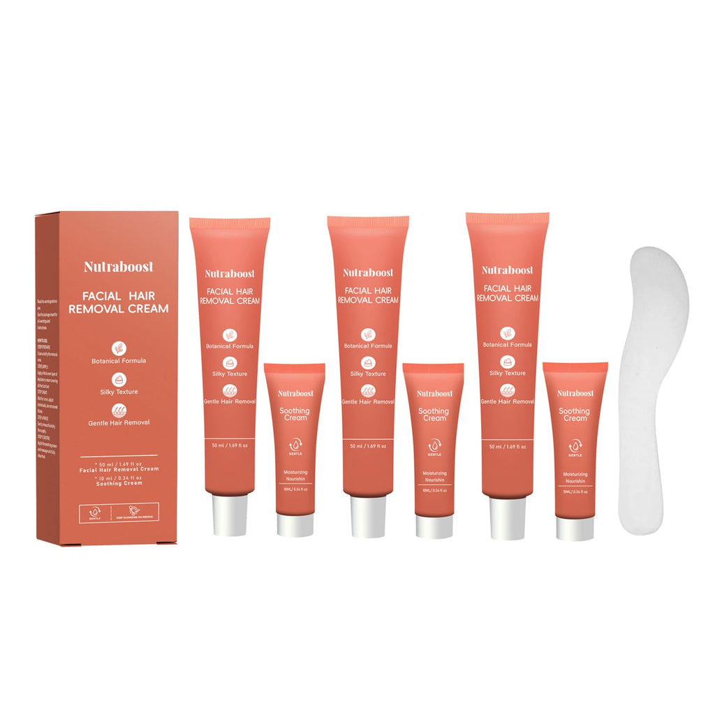 Women's facial hair removal cream,（4 Min, 7 Days Smooth） suitable for upper lip and chin hair removal, two in one, containing soothing cream, suitable for sensitive skin (3pcs)
