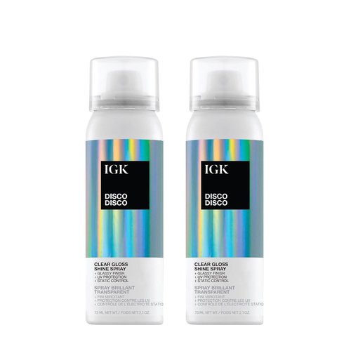 IGK Disco Disco Clear Gloss Shine Spray | High-Shine Finishing Spray with UV Protection - Travel Size 2 Pack, Vegan & Cruelty-Free