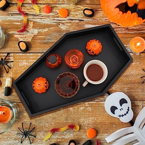 Halloween Black Wooden Coffin Serving Tray 16.5 Inch - Spooky Decor & Partyware