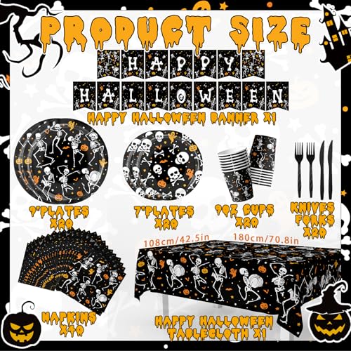 Halloween Party Supplies 142Pcs Skeleton Skeleton Tableware Set Plates Napkins