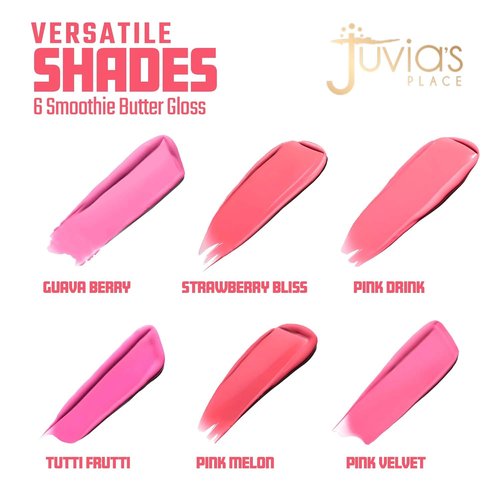Juvia's Place Smoothie Lip Gloss - Hydrating Pink Velvet Cream Lipgloss | Non-Sticky, High Shine Formula with Cocoa Butter & Chia Oil
