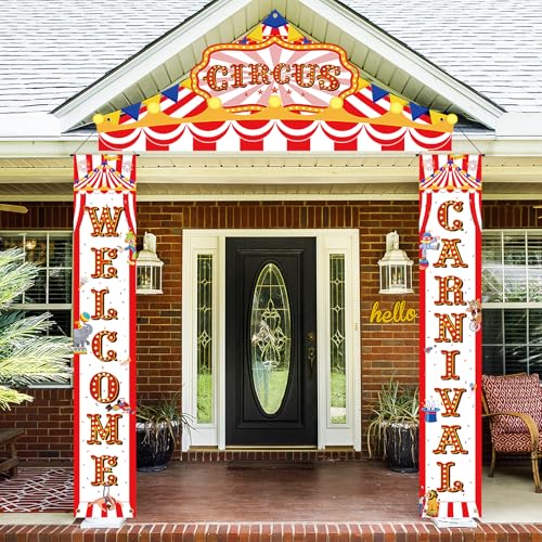 Sophena Multi Carnival Circus Party Banner Set - Red White Striped Tent Awnings for Birthday & Halloween
