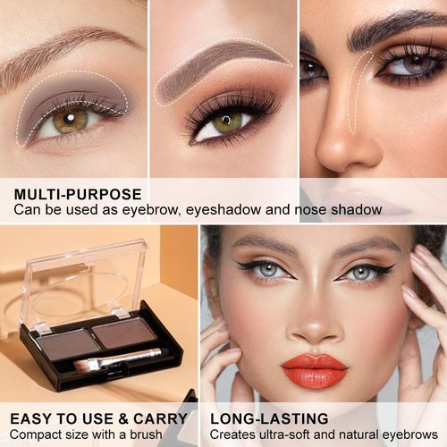 Regine Switzerland Eyebrow Powder Kit - Medium Brown | Long-Lasting Waterproof Formula with Double-Ended Brush