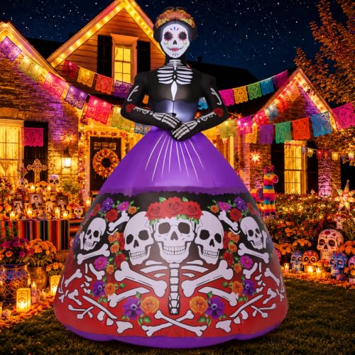 Halloween Inflatable Skull Lady Ghost Bride Yard Decor with LED Lights - 9ft