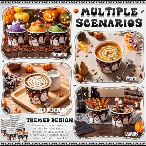 Potchen 50 Pack 9 oz Halloween Paper Soup Bowls - Ghost with Witch Hat