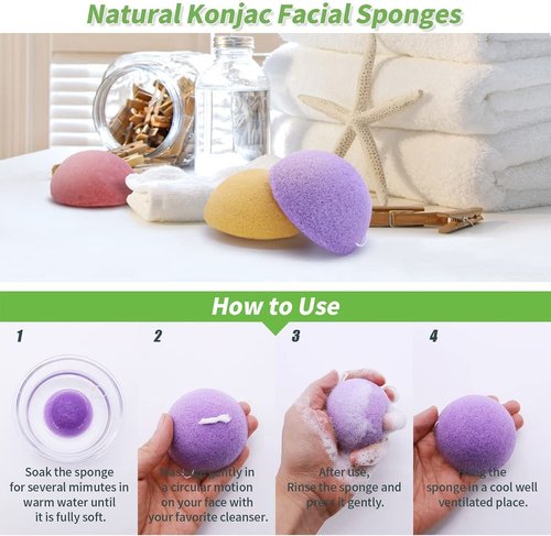 Konjac Face Sponges for Cleansing and Exfoliating, Konjac Facial Sponges for Washing Cleaning Face Body with Activated Charcoal, Natural Konjac Sponge Set for Oily Dry Sensitive Skin Skincare Tool