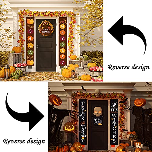 Reversible Fall Halloween Porch Banner - 71 Inch Outdoor Decor with Black and Brown Variation