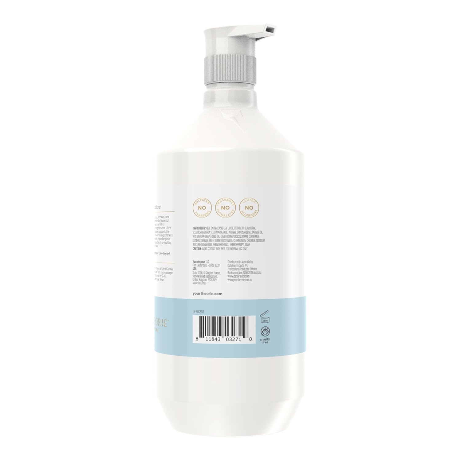 Theorie Pure Collection Hypoallergenic Conditioner - Plant-Based & Vegan - Soothes Itchy Skin - 800mL Pump Bottle
