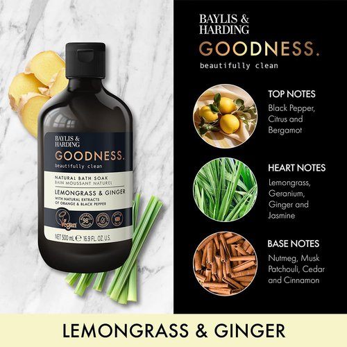 Baylis & Harding Goodness Lemongrass & Ginger Bubble Bath - Biodegradable & Vegan Friendly | 16.9 fl. oz (Pack of 3)