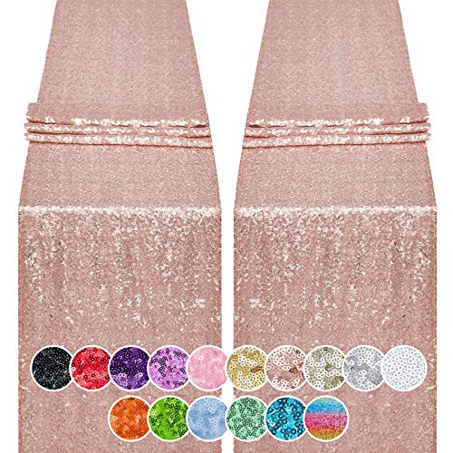 Rose Gold Sequin Table Runner Set - 2PCS 12x72 Inch for Weddings & Parties (Variation: 12"x72" 2PCS / Rose Gold)
