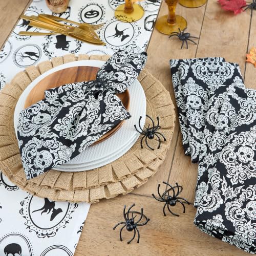 Halloween Napkin Rings Set - Black Spider Theme, 6 Piece Tabletop Decor