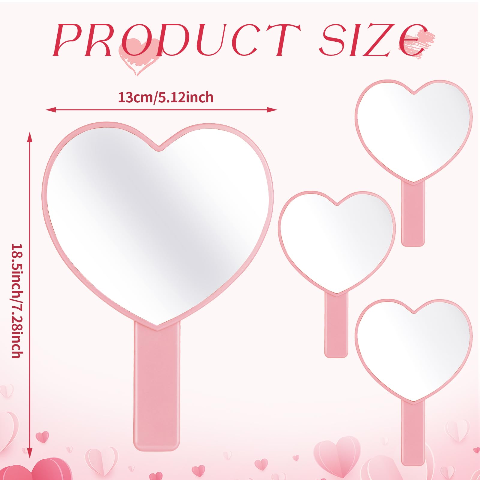 Yalikop 3 Pcs Handheld Heart Mirror Valentines Gifts Cute Travel Mini Makeup Plastic Mirrors with Handle Pink Gifts for Women Birthday Party Favor Cosmetic (Pink)