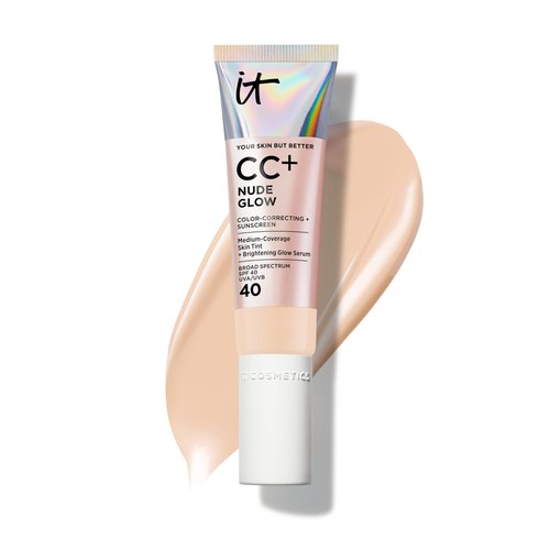IT Cosmetics CC+ Nude Glow (Light Neutral) - Medium Coverage Foundation with SPF 40 & Brightening Glow Serum, Lightweight Skin Tint, 2% Niacinamide + Hyaluronic Acid, Up to 24H Hydration - 1.08 fl oz
