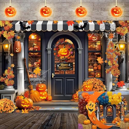 Halloween Backdrop for Photography 7x5FT - Maple Leaves Witch Pumpkin Banner