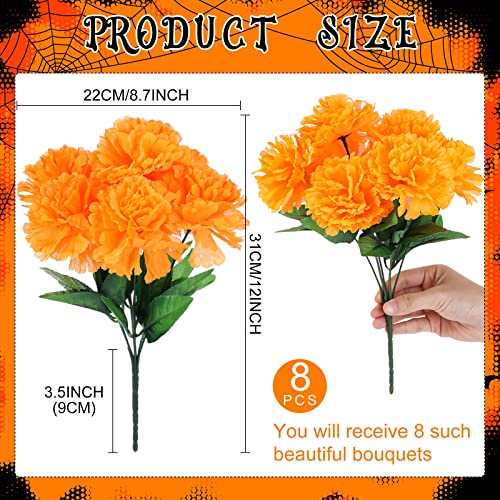 Artificial Marigold Flowers Bulk 8 Pack Halloween Day of the Dead Decorations - Orange