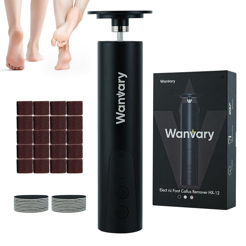 Wanvary 2 in 1 Electric Foot Callus Remover, USB Rechargeable Foot File Sander with 80/120 Grit Sandpaper Discs,High Quality Professional 1200RPM Aluminum Callus Remover for Nail Care