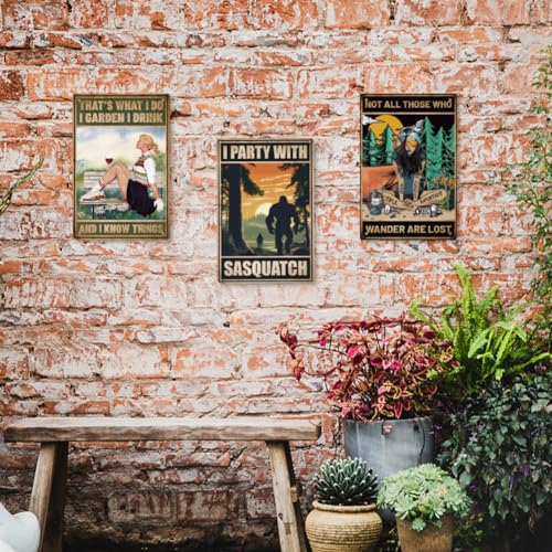 Camping Tin Sign - Funny Sasquatch Party Wall Art - Outdoor & Man Cave Decor - Variation: I Party with Sasquatch