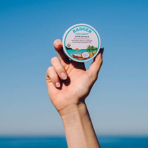 Badger Coconut AfterSun Balm, 100% Organic Soothing Sunburn Relief, Great Smelling, Moisturizing & Hydrating After Sun Skin Care, 2 oz Tin