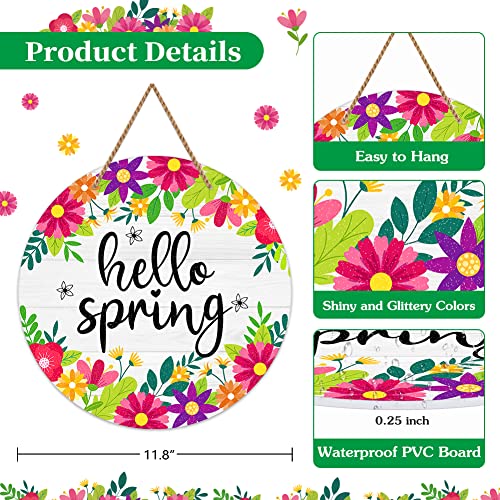 Hello Spring Door Sign - 11.8" Watercolor Flower Welcome Spring Sign - Circle Variation