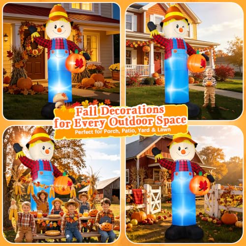 8FT Fall Inflatable Scarecrow Yard Decoration with Pumpkin & LED Lights - Greeting Style