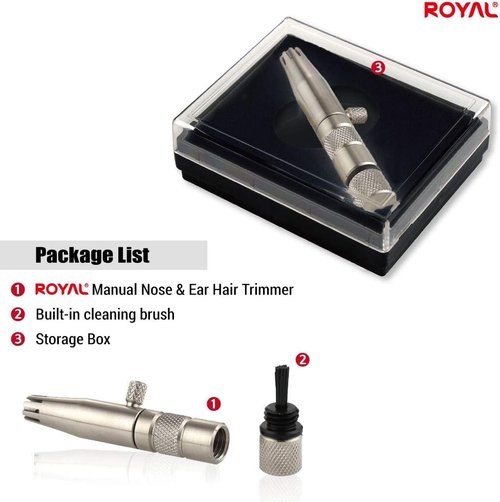Royal Premium Manual Nose Hair Trimmer for Men - Battery-Free Stainless Steel Rotary Blade, Waterproof & Safe ET-3