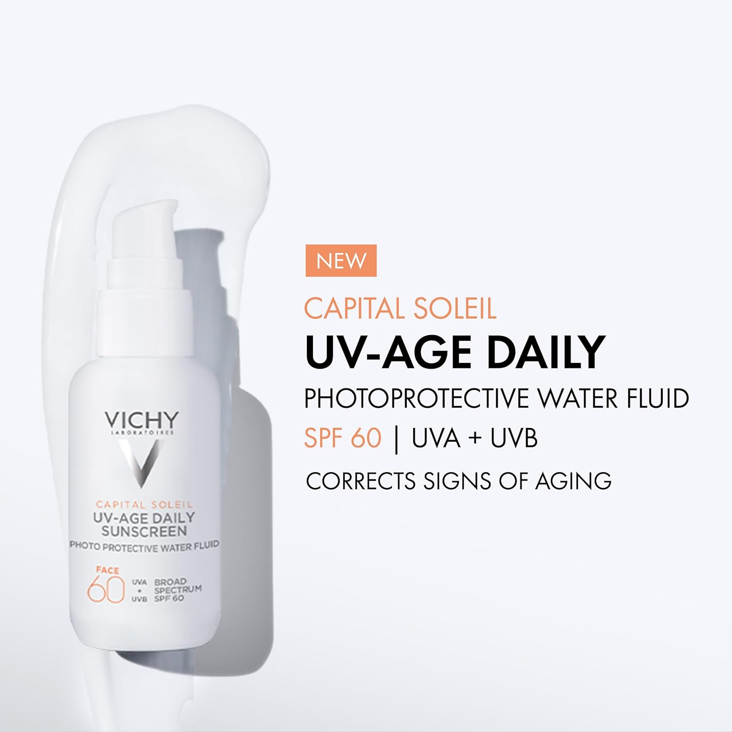Vichy Capital Soleil UV-Age Daily SPF 60 - Anti-Aging Sunscreen with Hyaluronic Acid & Vitamin C | Broad Spectrum Protection