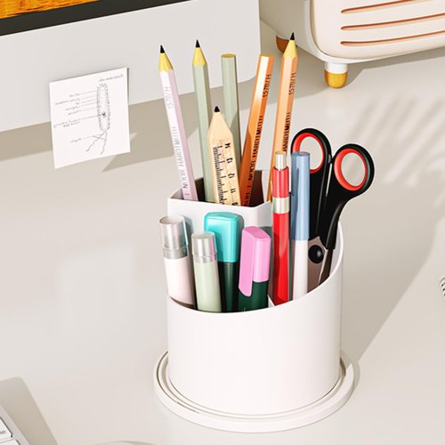 ccsxqy Makeup Brush Holder Organizer with Cover - 360° Rotating Clear Dustproof Cosmetic & Skincare Storage for Vanity, Desktop, Bathroom Countertop (White)