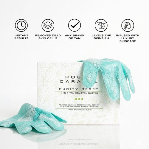 Rose & Caramel Self Tan Remover Gloves - 4-in-1 Formula for Smooth Skin | 6 Pairs
