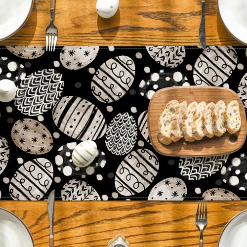 13x60 Inch Bunny Rabbit Easter Table Runner with Flowers - Seasonal Spring Kitchen Decor