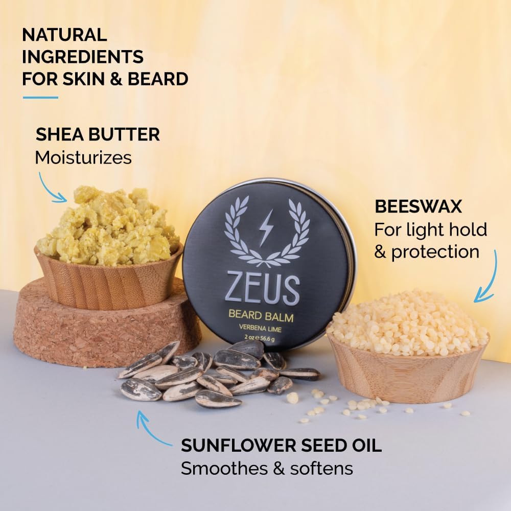 ZEUS Beard Balm, Natural Beeswax & Shea Butter Balm, Softening Conditioner for Facial Hair – MADE IN USA (Sandalwood) 2 oz.