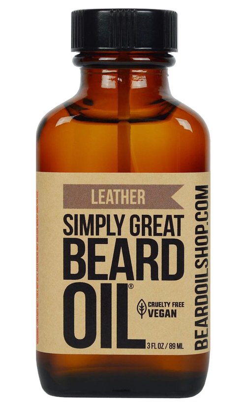 Simply Great Beard Oil - LEATHER Scented - Holiday Gifts - Stocking Stuffers - Beard Conditioner -3 Oz - Easy Applicator - Natural - Vegan and Cruelty Free Care for Beards - Gifts for Men