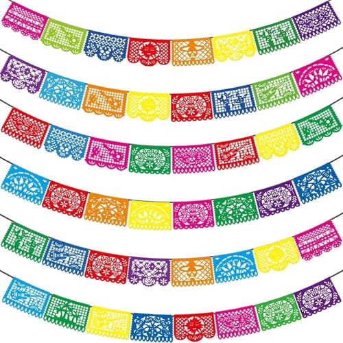 Multicolor Dia De Los Muertos Mexican Party Decorations - 6 PCS Papel Picado Banner Set