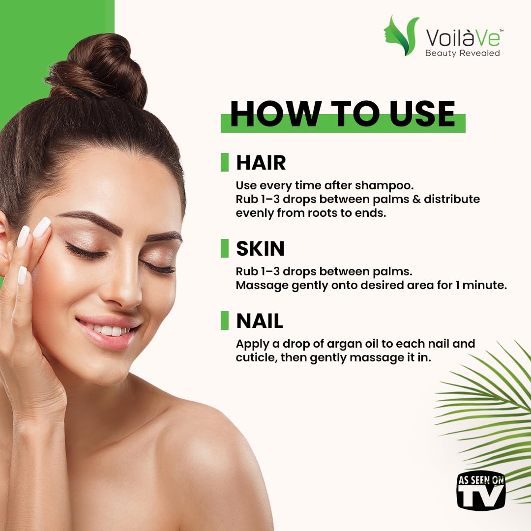 VoilaVe Organic Moroccan Argan Oil - Cold Pressed Anti-Aging Moisturizer for Skin, Hair & Nails | 4 fl oz
