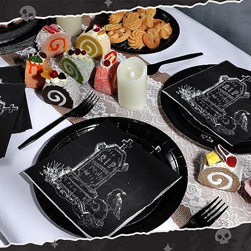 30th Birthday Party Supplies Tableware Set for 24 Guests - Black & White RIP to 20s Theme
