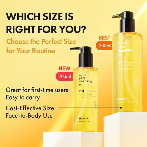 Hanskin PHA Pore Cleansing Oil - Deep Pore Makeup & Sebum Remover for Sensitive Skin | 10.14oz