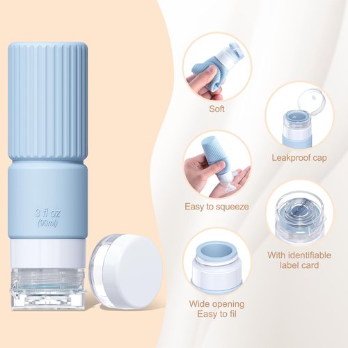 Tocelffe 18pes Travel Bottles for Toiletries,TSA Approved Silicone Travel Containers jar for Toiletries,Leak Proof 3oz Refillable Liqus Shampoo And Conditioner Travel Essentials toiletry Bottles