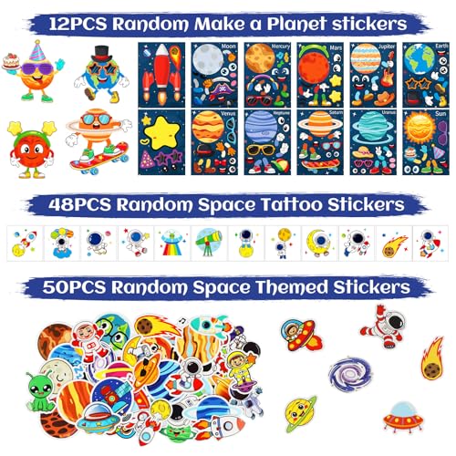 Space Party Favors Set with Masks, Stickers, Toys & Decorations - 254 Pieces
