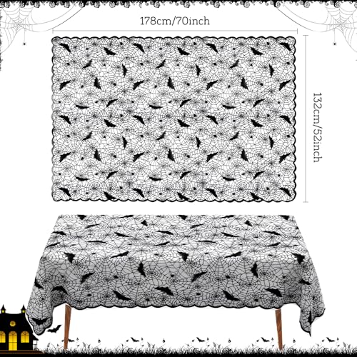 Halloween Black Lace Tablecloth 70x52 Inch Rectangular Spiderweb Bat Decor