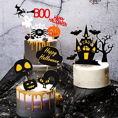 Halloween Cake Topper Set with Spooky Decorations - 15 Pcs Food-Grade Paper