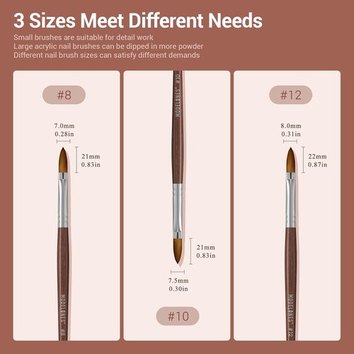 MODELONES Acrylic Nail Brush - 100% Pure Kolinsky Hair Bristles | Sturdy Wooden Handle, Size 8