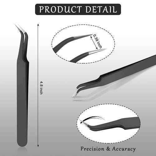 Honoson 9 Pieces Curved Pointed Craft Tweezers Stainless Steel Precision Tweezer with Protective Cover for Rhinestones Dried Flowers Craft Stickers Eyelash Extension Jewelry Making(Black)