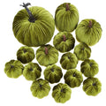 Artificial Velvet Pumpkins Set - 16 Assorted Sizes, Green Variation