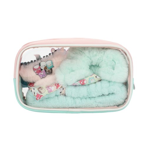 Bioworld Squishmallows Treat Yourself 4-Piece Accessory Care Kit Clear Character Design Cosmetic Storage Travel Bag Gift Set