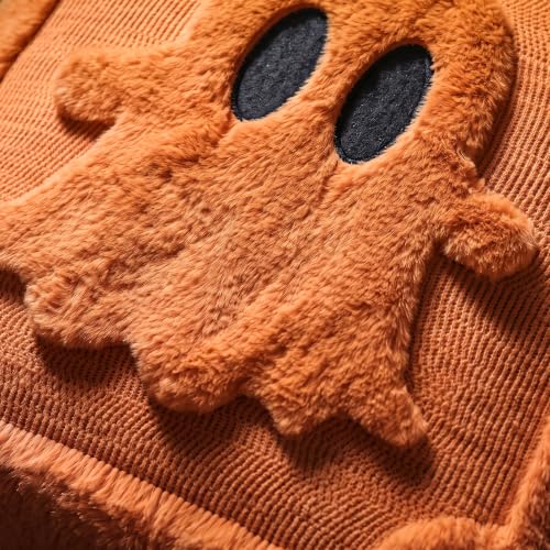 Halloween Ghost Caramel Throw Pillow Covers 18x18 Inch Set of 2 - Spooky Plush Faux Fur Decor