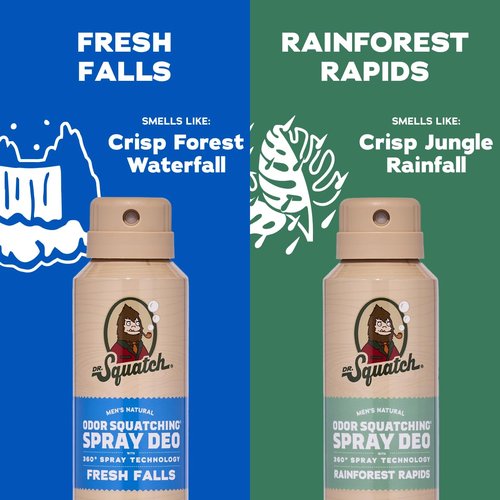 Dr. Squatch Natural Men's Deodorant - Quick-Dry, Aluminum-Free, Dermatologist-Tested - Fresh Falls & Rainforest Rapids, 4oz (2-Pack)