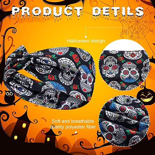 Halloween Headbands Bulk Pack for Women Skull Elastic Non-Slip Costume Accessories