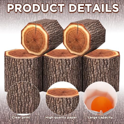 6 Pcs Tree Stump Party Decorations Wooden Grain Boxes for Fall Halloween Christmas