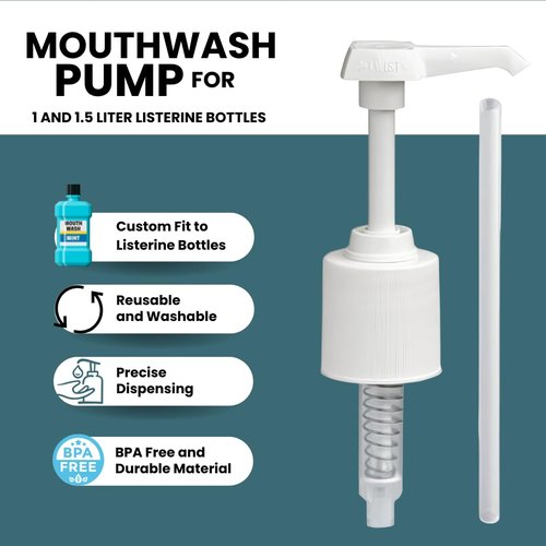 2-Pack Mouthwash Dispenser Pumps Compatible with 1 to 1.5 Liter Listerine Bottles, White, Mouthwash Pump Dispenser